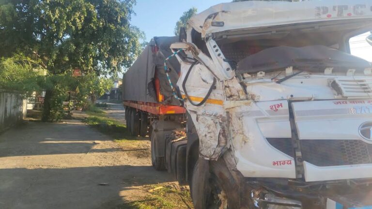 शुभ खेड़ा में तड़के बेकाबू ट्राले ने पेड़ को मारी टक्कर, बड़ा हादसा टला; नंबर प्लेट गायब होने से उठे सवाल
